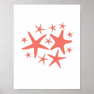 Affiche Décor de plage de Starfish Peach Peinture aquarell