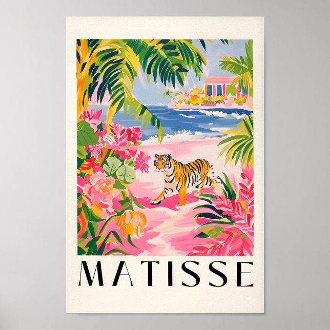Affiche Décor De Plage, Tiger Art Print, Pink Dopamine Art (Devant)