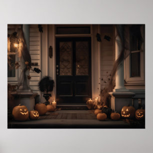 Affiche Décor de porche d'Halloween éffrayant avec Jack-o-