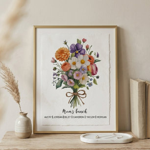 Affiche Décor familial Bouquet Floral Pastel Rétro pour Ma