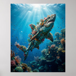 Affiche Décor Fantastique de Récif de Requins de Corail
