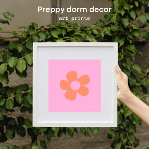 Affiche Décor Fleur Rose Chaud, Y2k Preppy mignon