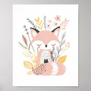 Affiche Décor floral pour bébé Fox Nursery