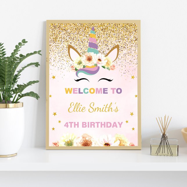 Affiche Décor Magical Luxury Party (Gold Glitter Unicorn Welcome Signs)