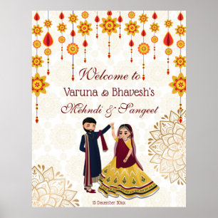 Affiche Décor Mandala dansant indienne couple mehndi sange