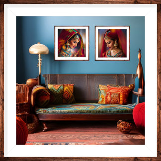 Affiche Décor marocain Chambre rouge bleu or orange
