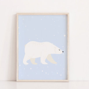 Affiche Décor mignon Bleu Hiver Polaire Ours Nourriture Dé