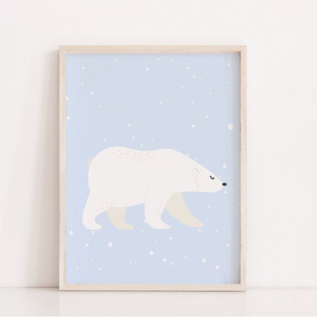 Affiche Décor mignon Bleu Hiver Polaire Ours Nourriture Dé (Cute Blue Winter Polar Bear Nursery Wall Decor)