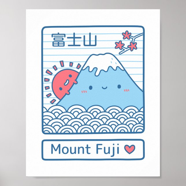 Affiche Décor mignon du Doodle Fuji Japon (Devant)