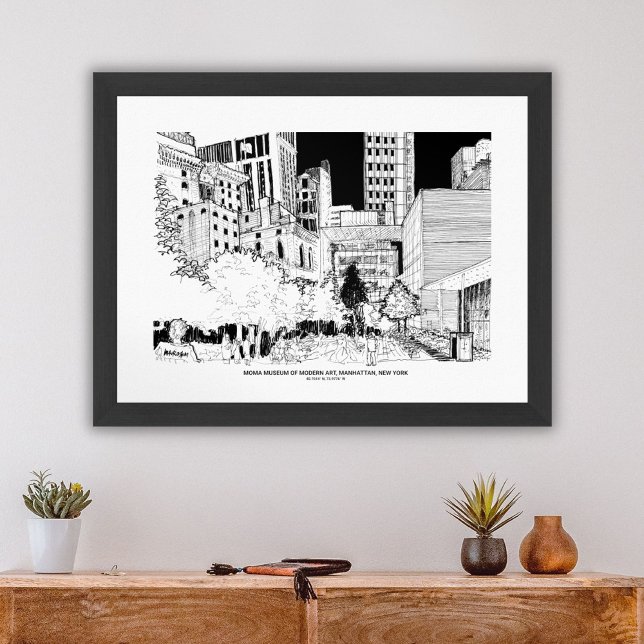 Affiche Décor moderne de la maison NYC Voyage Croquis Mur  (New York City MoMA Museum Skyline Travel Sketch Poster)