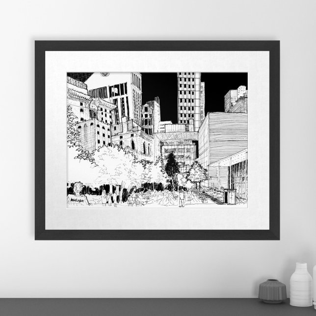 Affiche Décor moderne de la maison NYC Voyage Croquis Mur  (Modern Home Decor NYC Travel Sketch Wall Art Print)