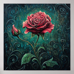 Affiche Décor mural botanique de rose coloré pour l'aménag