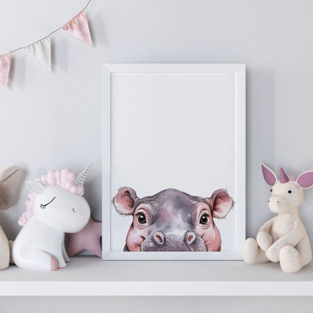 Affiche Décor Nourriture Hippo Bébé Aquarelle Cute (Cute Watercolor Baby Hippo Nursery Decor)