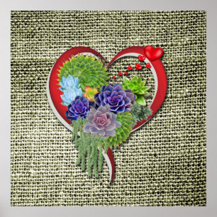 Affiche Décor Plante Succulent dans un coeur
