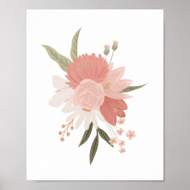 Affiche Décor rose et or Floral verdure Girl Nursery (Devant)
