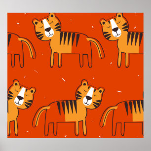 Affiche Décor Tigre Coloré Dessiné À La Main