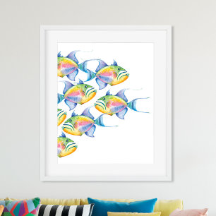 Affiche Décor Tropical Mur Aquarelle Poisson Plage Art