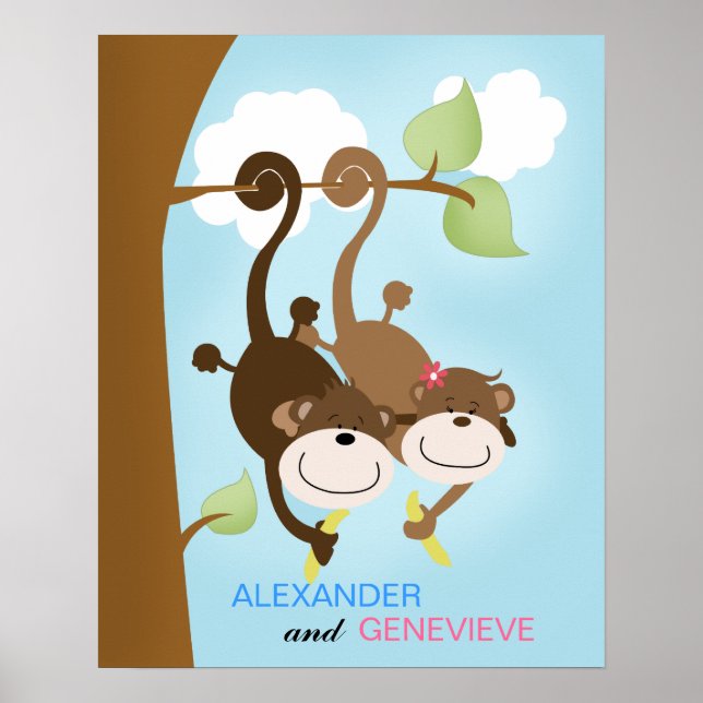 Affiche décoration murale singes garçon et fille 4 (Devant)