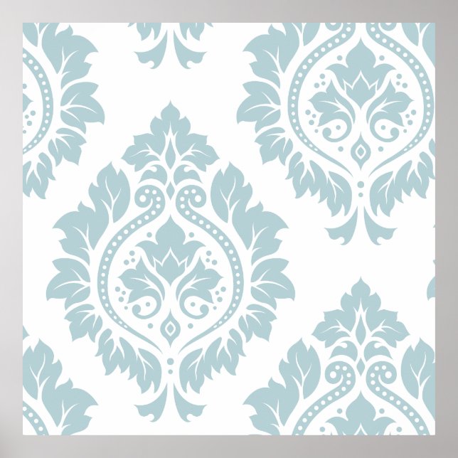 Affiche Decorative Damask Art I Duck Egg Blue on White (Devant)