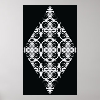 Affiche decorative white rhombus on black background