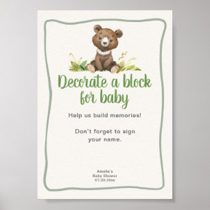 Affiche Décorez un bloc Fête de bébé ourson mignon