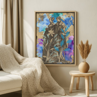 Affiche decoupage de couple médiéval vintage avec