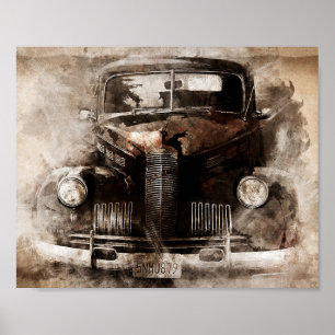 Affiche Découpage de voiture rustique vieille vintage