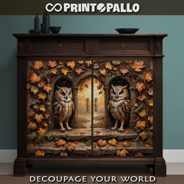 Affiche Decoupage - Deux hiboux face à l'automne  (Créateur téléchargé)