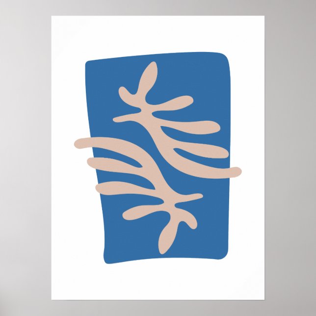 Affiche Découpe Feuille de corail bleu inspirée de Matisse (Devant)