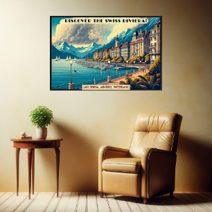 Affiche Découvrez Le Vintage voyage De La Riviera Suisse