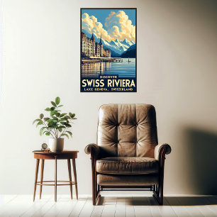Affiche Découvrez Le Vintage voyage De La Riviera Suisse