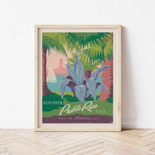 Affiche Découvrez Porto Rico USA   Vintage voyage