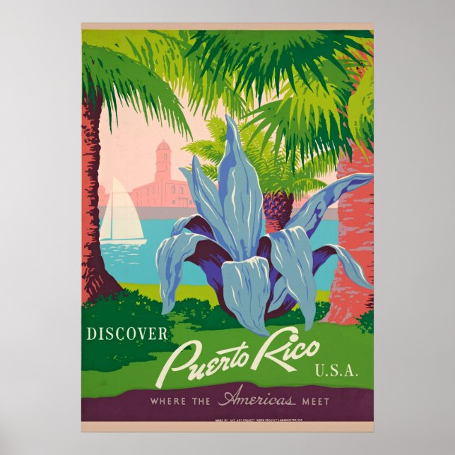 Affiche Découvrez Porto Rico Vintage voyage Art (Devant)