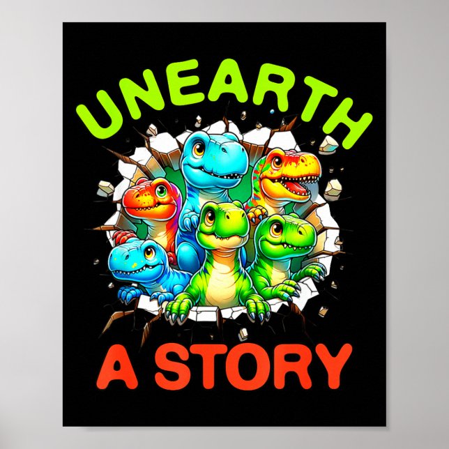 Affiche Découvrez une histoire de bibliothèque de dinosaur (Devant)