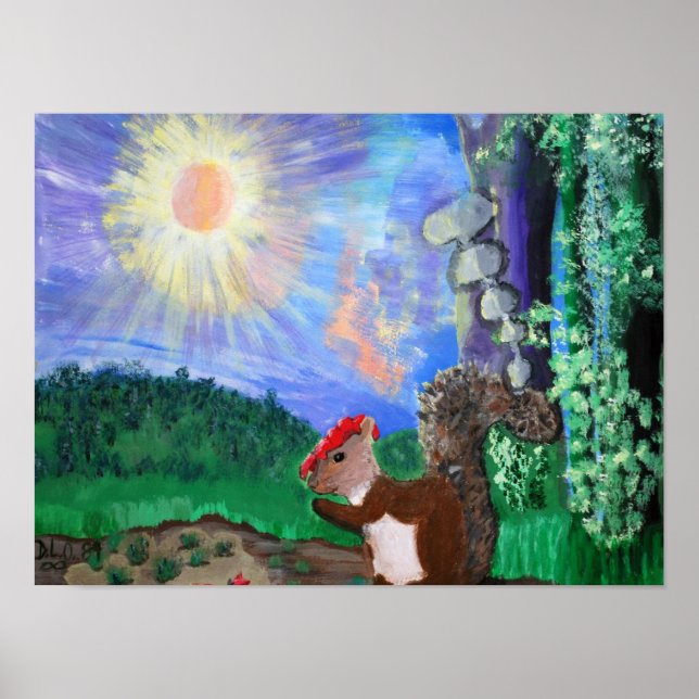 Affiche d'écureuil et de soleil aux couleurs vives (Devant)