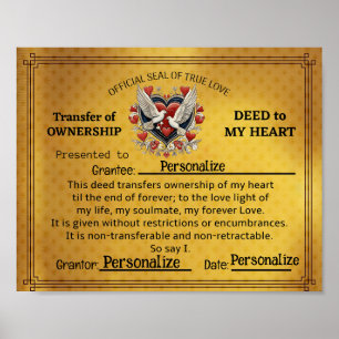 Affiche Deed to my heart Imprimer, PERSONNALISER CET ACTE