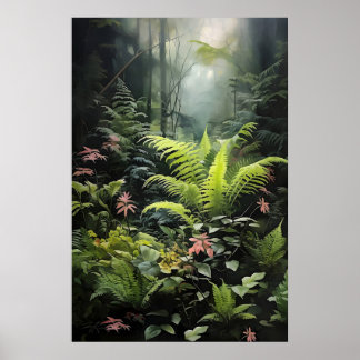 Affiche Deep Forest Fern, Woodland Moody Wall Print, Dark