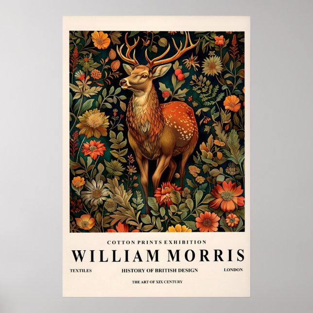 Affiche Deer Art Print William Morris Style, Botanical (Devant)