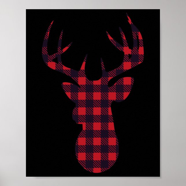 Affiche Deer Buck Silhouette Rouge Plaid Correspondant Noë (Devant)