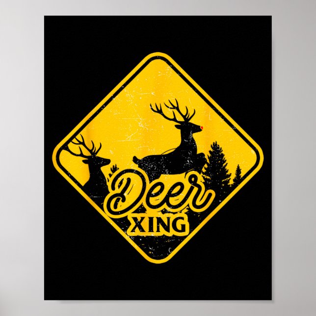 Affiche Deer Crossing Sign Christmas Xing Reindeer Funny M (Devant)