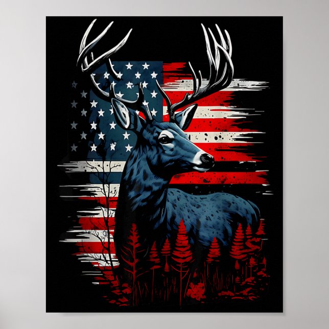Affiche Deer Hunting American Flag Whitetail Buck Antlers  (Devant)