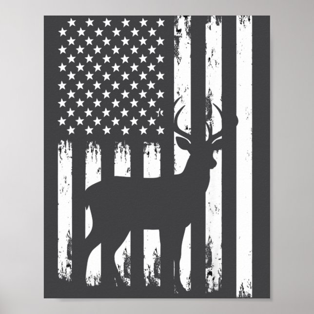 Affiche Deer Hunting Hunter Camo Usa American Flag Patriot (Devant)