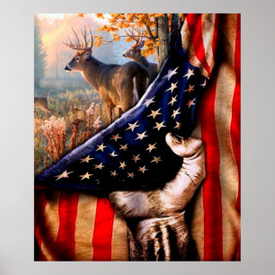 Affiche Deer Hunting USA Flag Blanket