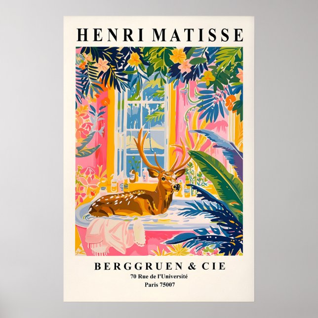 Affiche Deer in bathtub funny poster, Matisse print (Devant)