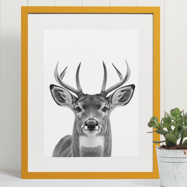Affiche Deer Woodland Modern Portrait noir blanc (Créateur téléchargé)