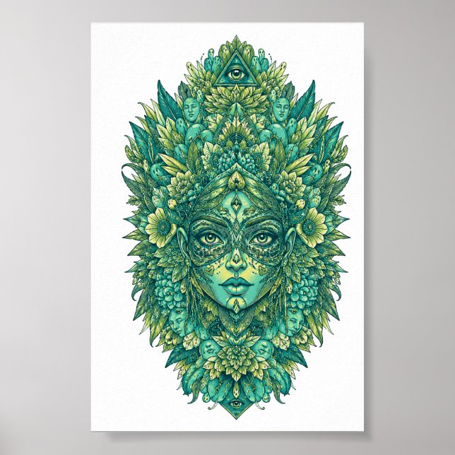 Affiche Déesse Botanique Mystique Géométrie Sacrée Psyched (Devant)