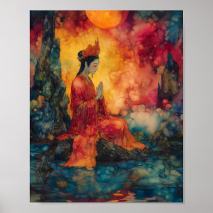 Affiche Déesse bouddhiste Guanyin Arc-en-ciel Surréaliste 