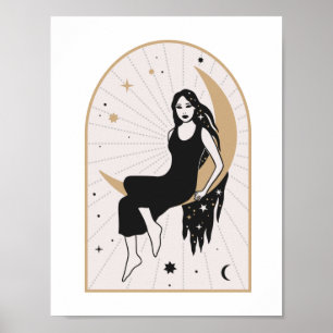 Affiche Déesse céleste assise sur la lune, magie, art myst