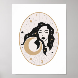 Affiche Déesse céleste endormie Lune Magie Mystique Étoile