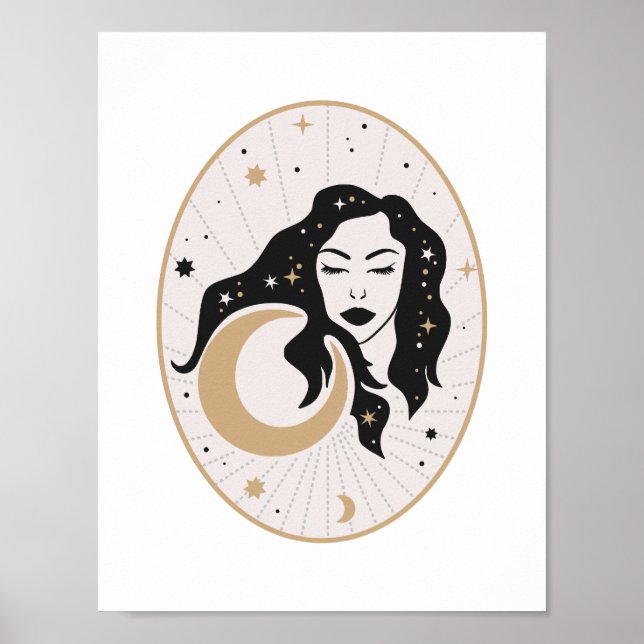 Affiche Déesse céleste endormie Lune Magie Mystique Étoile (Devant)